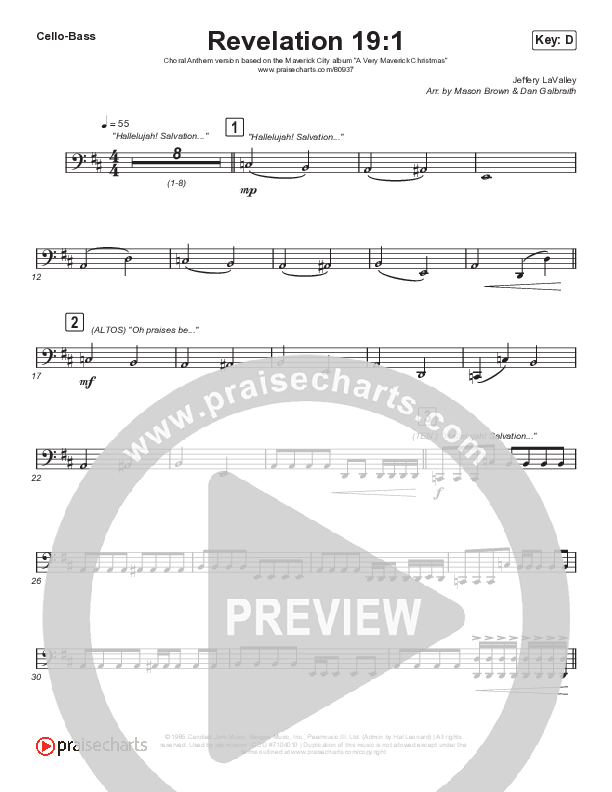 Revelation 19:1 (Choral Anthem SATB) Cello/Bass (Maverick City Music / Naomi Raine / Chandler Moore / Arr. Mason Brown)