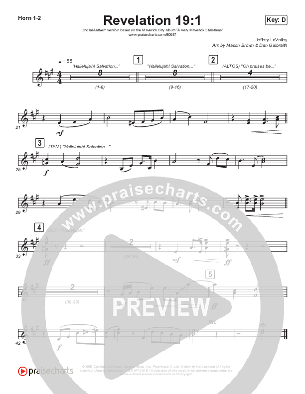 Revelation 19:1 (Choral Anthem SATB) French Horn 1/2 (Maverick City Music / Naomi Raine / Chandler Moore / Arr. Mason Brown)