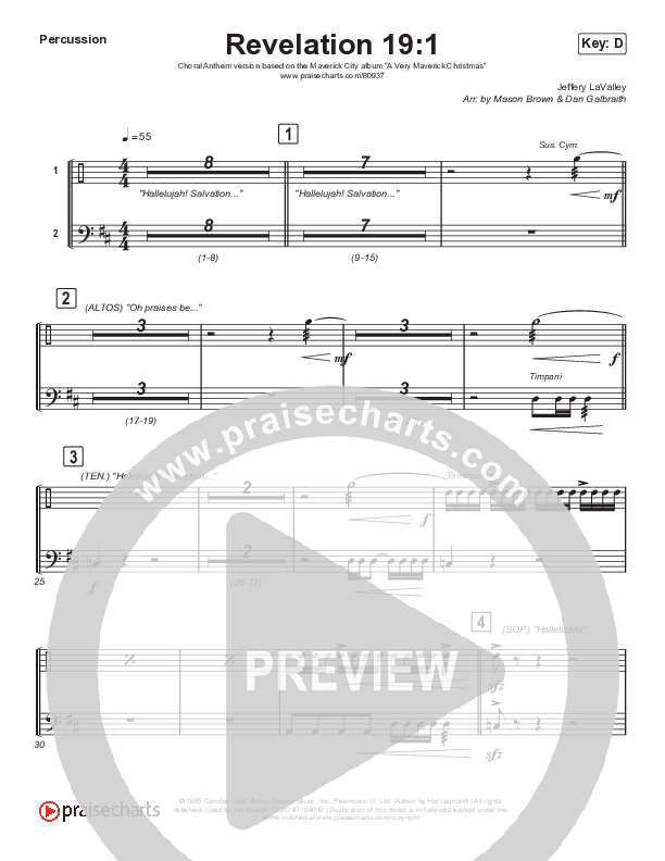 Revelation 19:1 (Choral Anthem SATB) Percussion (Maverick City Music / Naomi Raine / Chandler Moore / Arr. Mason Brown)