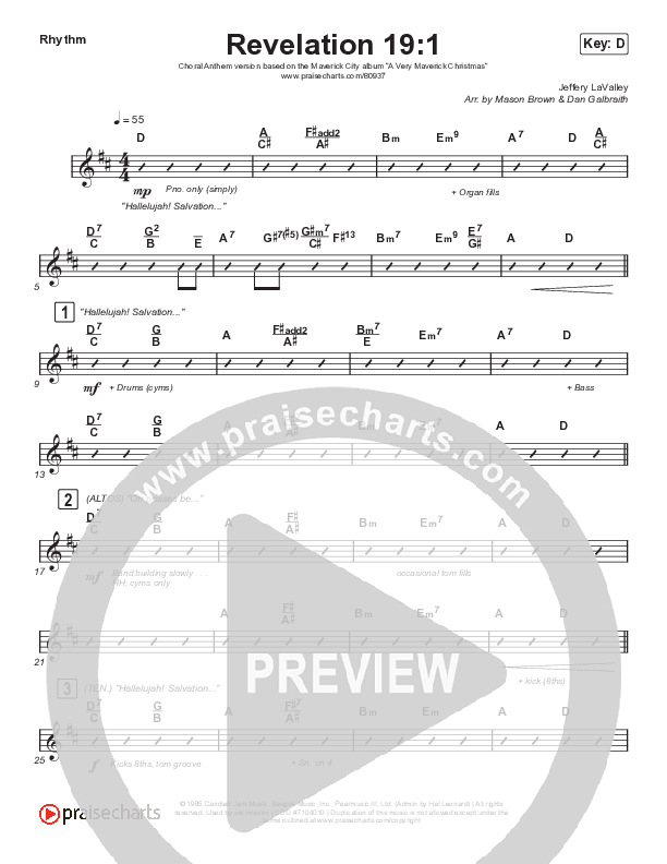 Revelation 19:1 (Choral Anthem SATB) Rhythm Chart (Maverick City Music / Naomi Raine / Chandler Moore / Arr. Mason Brown)