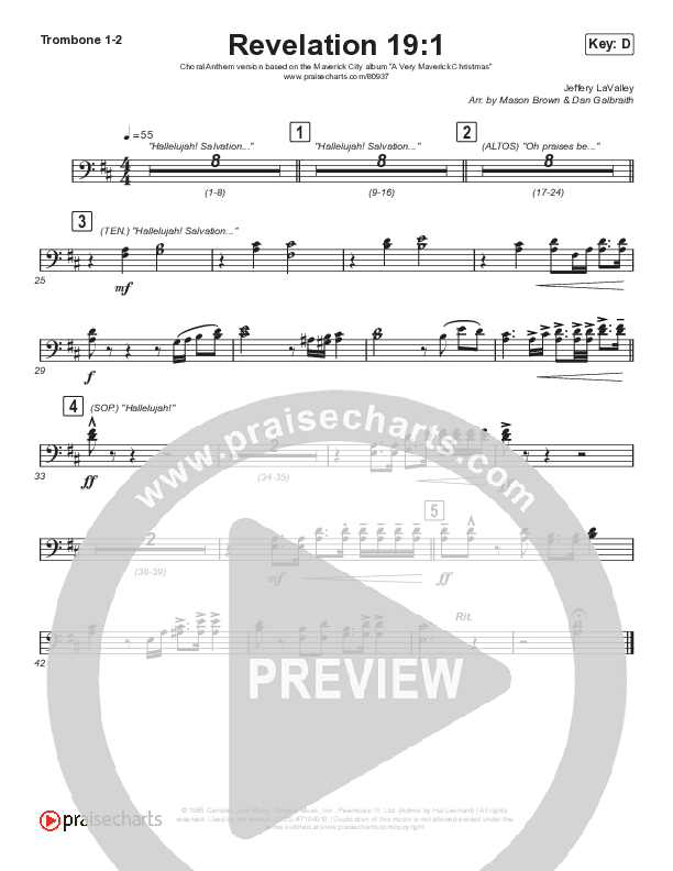 Revelation 19:1 (Choral Anthem SATB) Trombone 1/2 (Maverick City Music / Naomi Raine / Chandler Moore / Arr. Mason Brown)
