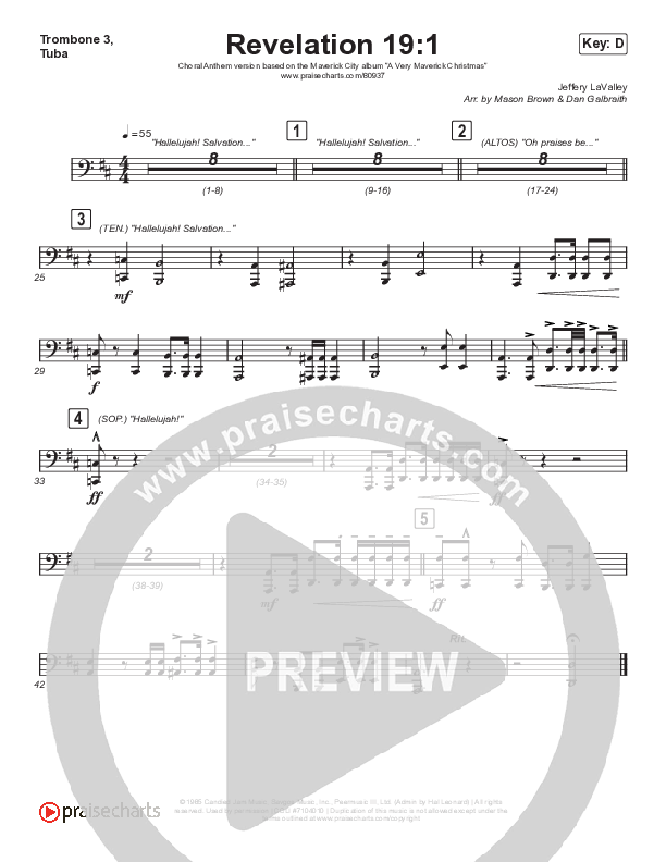 Revelation 19:1 (Choral Anthem SATB) Trombone 3/Tuba (Maverick City Music / Naomi Raine / Chandler Moore / Arr. Mason Brown)