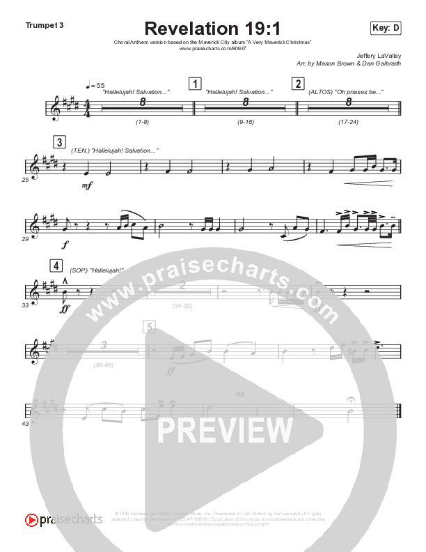 Revelation 19:1 (Choral Anthem SATB) Trumpet 3 (Maverick City Music / Naomi Raine / Chandler Moore / Arr. Mason Brown)