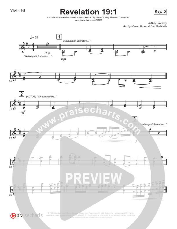 Revelation 19:1 (Choral Anthem SATB) Violin 1/2 (Maverick City Music / Naomi Raine / Chandler Moore / Arr. Mason Brown)