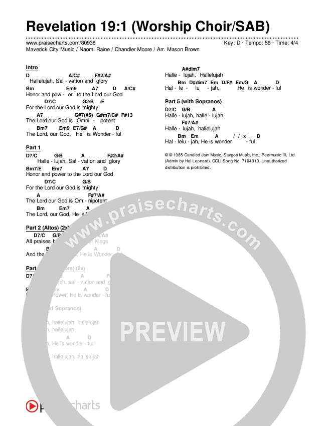 Revelation 19:1 (Worship Choir/SAB) Chords & Lyrics (Maverick City Music / Naomi Raine / Chandler Moore / Arr. Mason Brown)