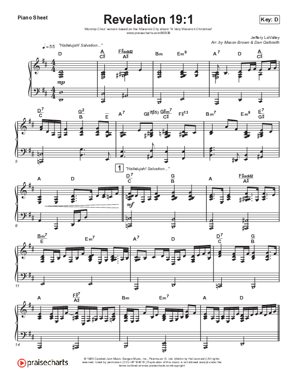 Revelation 19:1 (Worship Choir/SAB) Piano Sheet (Print Only) (Maverick City Music / Naomi Raine / Chandler Moore / Arr. Mason Brown)