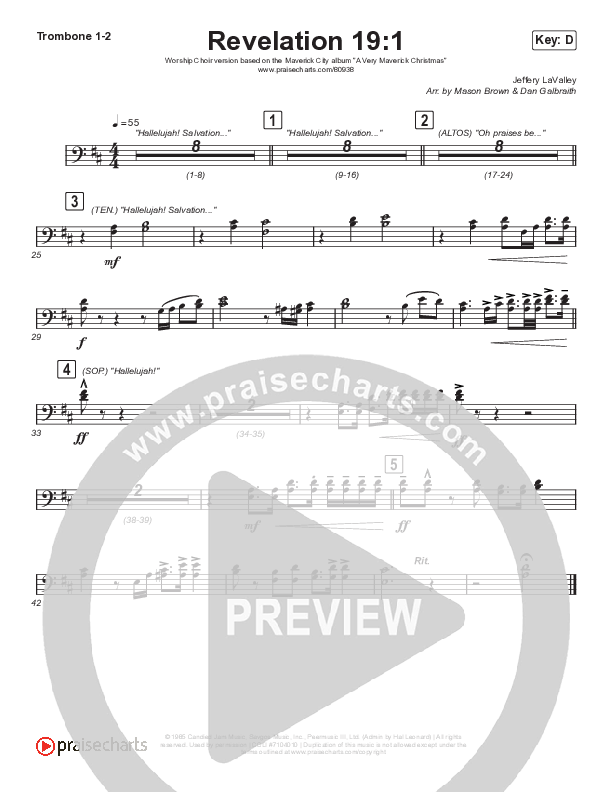 Revelation 19:1 (Worship Choir/SAB) Trombone 1/2 (Maverick City Music / Naomi Raine / Chandler Moore / Arr. Mason Brown)