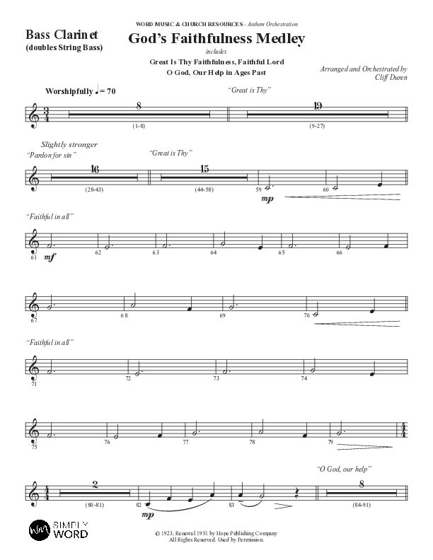 God's Faithfulness Medley with Great Is Thy Faithfulness, Faithful Lord, O God Our Help In Ages Past (Choral Anthem SATB) Bass Clarinet (Word Music Choral / Arr. Cliff Duren)