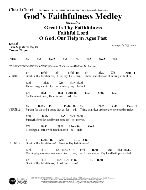 God's Faithfulness Medley with Great Is Thy Faithfulness, Faithful Lord, O God Our Help In Ages Past (Choral Anthem SATB) Chord Chart (Word Music Choral / Arr. Cliff Duren)