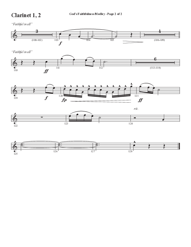 God's Faithfulness Medley with Great Is Thy Faithfulness, Faithful Lord, O God Our Help In Ages Past (Choral Anthem SATB) Clarinet 1/2 (Word Music Choral / Arr. Cliff Duren)