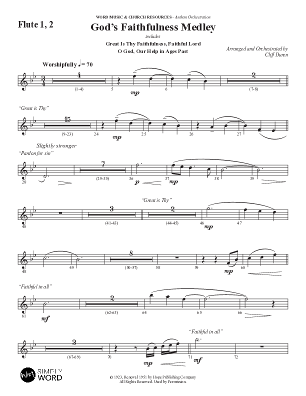 God's Faithfulness Medley with Great Is Thy Faithfulness, Faithful Lord, O God Our Help In Ages Past (Choral Anthem SATB) Flute 1/2 (Word Music Choral / Arr. Cliff Duren)