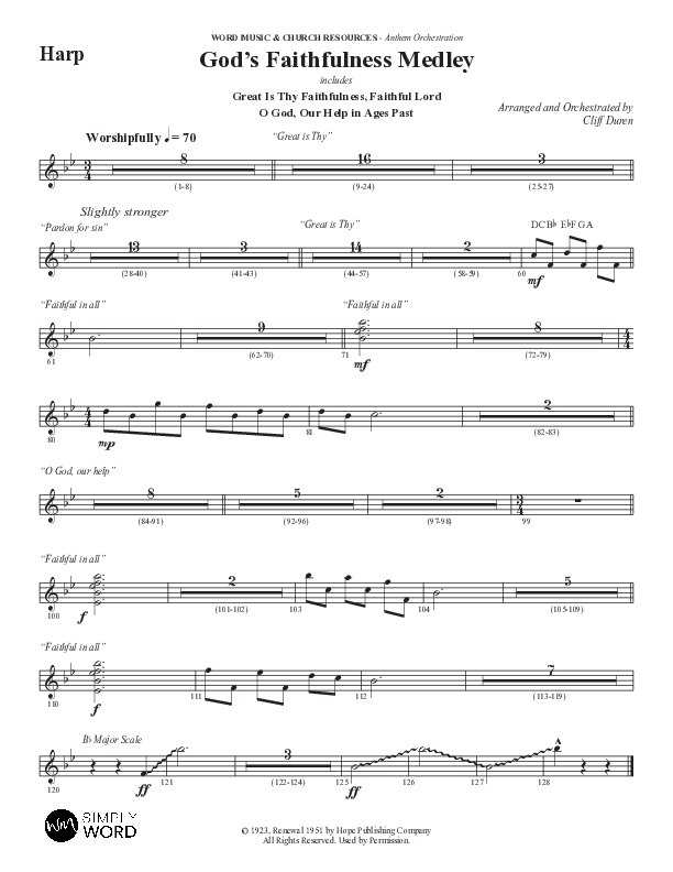 God's Faithfulness Medley with Great Is Thy Faithfulness, Faithful Lord, O God Our Help In Ages Past (Choral Anthem SATB) Harp (Word Music Choral / Arr. Cliff Duren)