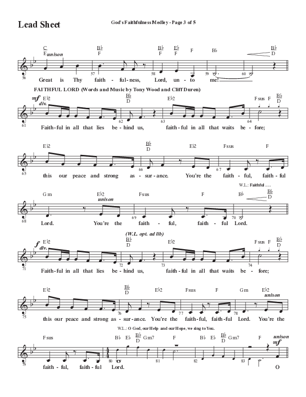 God's Faithfulness Medley with Great Is Thy Faithfulness, Faithful Lord, O God Our Help In Ages Past (Choral Anthem SATB) Lead Sheet (Melody) (Word Music Choral / Arr. Cliff Duren)