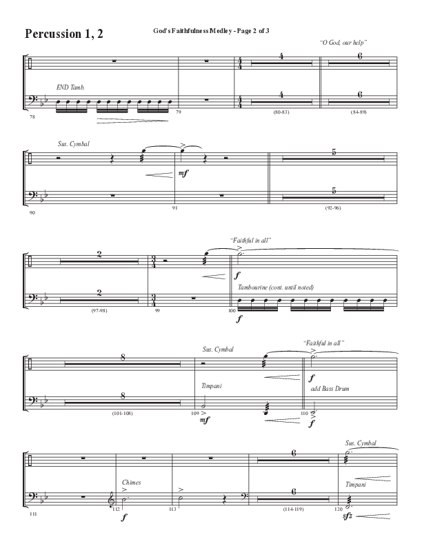 God's Faithfulness Medley with Great Is Thy Faithfulness, Faithful Lord, O God Our Help In Ages Past (Choral Anthem SATB) Percussion 1/2 (Word Music Choral / Arr. Cliff Duren)