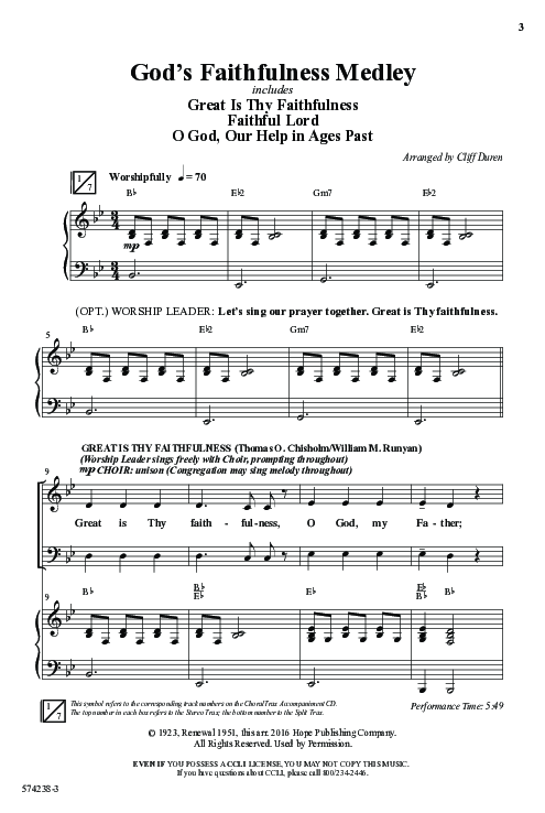 God's Faithfulness Medley with Great Is Thy Faithfulness, Faithful Lord, O God Our Help In Ages Past (Choral Anthem SATB) Anthem (SATB/Piano) (Word Music Choral / Arr. Cliff Duren)