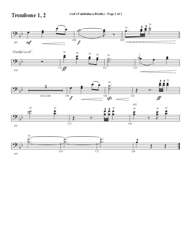 God's Faithfulness Medley with Great Is Thy Faithfulness, Faithful Lord, O God Our Help In Ages Past (Choral Anthem SATB) Trombone 1/2 (Word Music Choral / Arr. Cliff Duren)