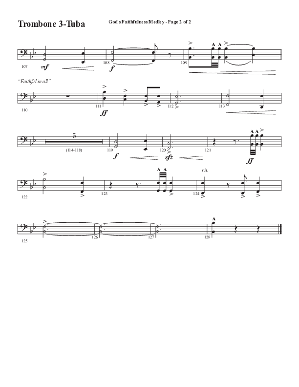 God's Faithfulness Medley with Great Is Thy Faithfulness, Faithful Lord, O God Our Help In Ages Past (Choral Anthem SATB) Trombone 3/Tuba (Word Music Choral / Arr. Cliff Duren)
