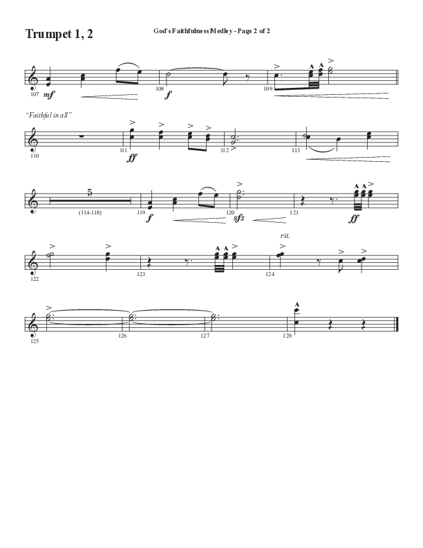 God's Faithfulness Medley with Great Is Thy Faithfulness, Faithful Lord, O God Our Help In Ages Past (Choral Anthem SATB) Trumpet 1,2 (Word Music Choral / Arr. Cliff Duren)