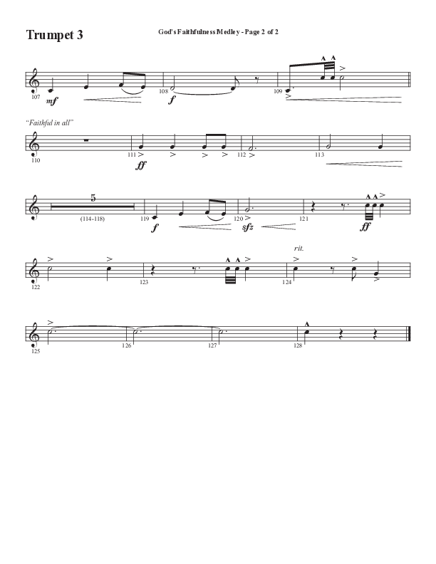 God's Faithfulness Medley with Great Is Thy Faithfulness, Faithful Lord, O God Our Help In Ages Past (Choral Anthem SATB) Trumpet 3 (Word Music Choral / Arr. Cliff Duren)