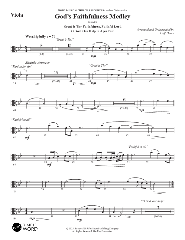 God's Faithfulness Medley with Great Is Thy Faithfulness, Faithful Lord, O God Our Help In Ages Past (Choral Anthem SATB) Viola (Word Music Choral / Arr. Cliff Duren)