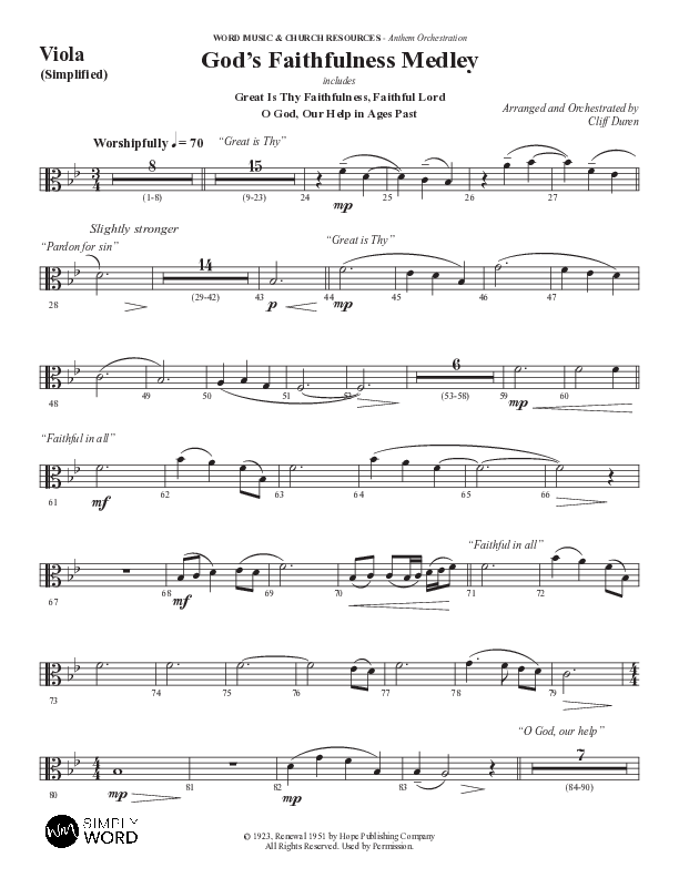 God's Faithfulness Medley with Great Is Thy Faithfulness, Faithful Lord, O God Our Help In Ages Past (Choral Anthem SATB) Viola (Word Music Choral / Arr. Cliff Duren)