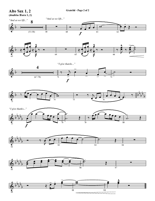Grateful (Choral Anthem SATB) Alto Sax 1/2 (Word Music Choral / Arr. J. Daniel Smith)