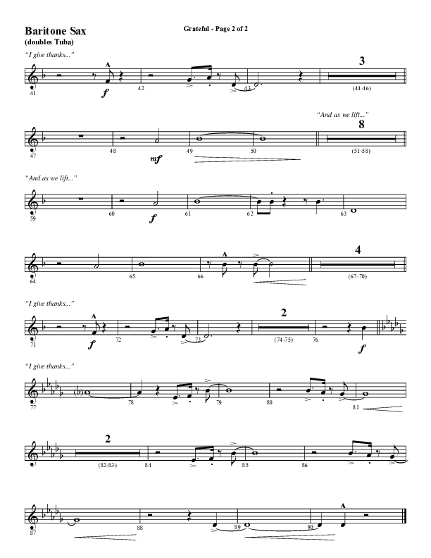 Grateful (Choral Anthem SATB) Bari Sax (Word Music Choral / Arr. J. Daniel Smith)
