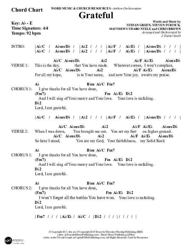 Grateful (Choral Anthem SATB) Chord Chart (Word Music Choral / Arr. J. Daniel Smith)
