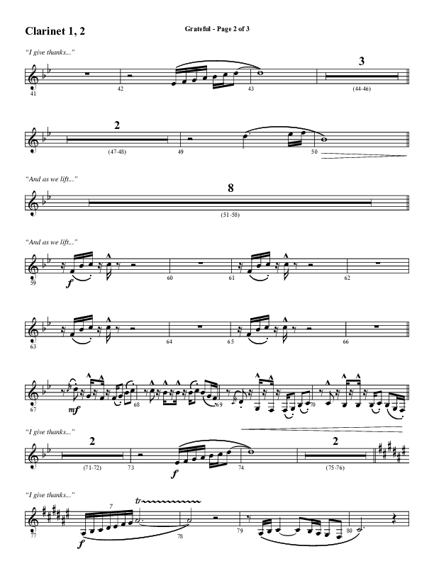 Grateful (Choral Anthem SATB) Clarinet 1/2 (Word Music Choral / Arr. J. Daniel Smith)