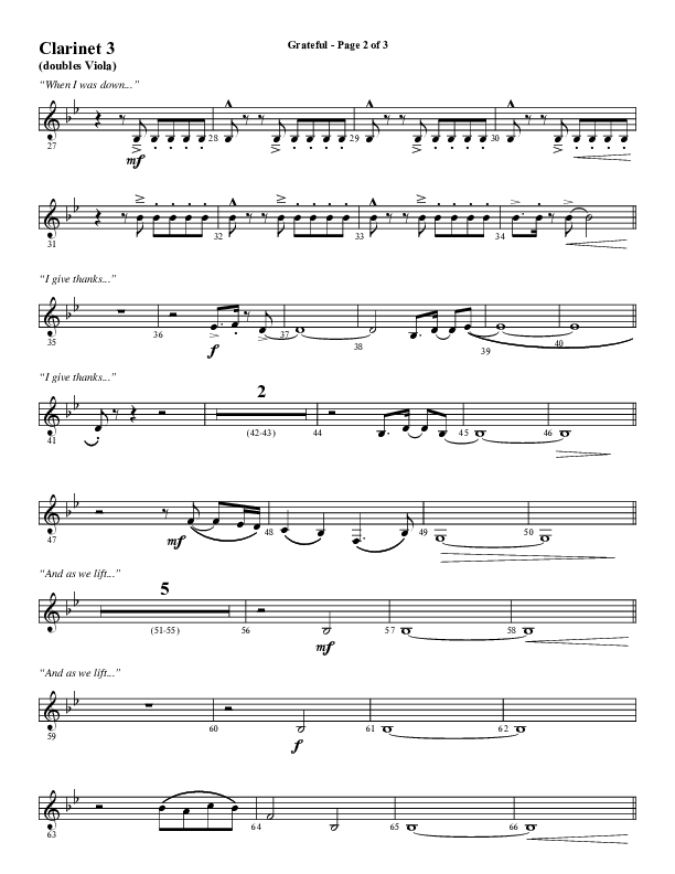 Grateful (Choral Anthem SATB) Clarinet 3 (Word Music Choral / Arr. J. Daniel Smith)
