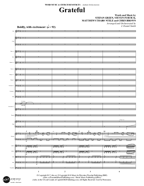 Grateful (Choral Anthem SATB) Orchestration (Word Music Choral / Arr. J. Daniel Smith)