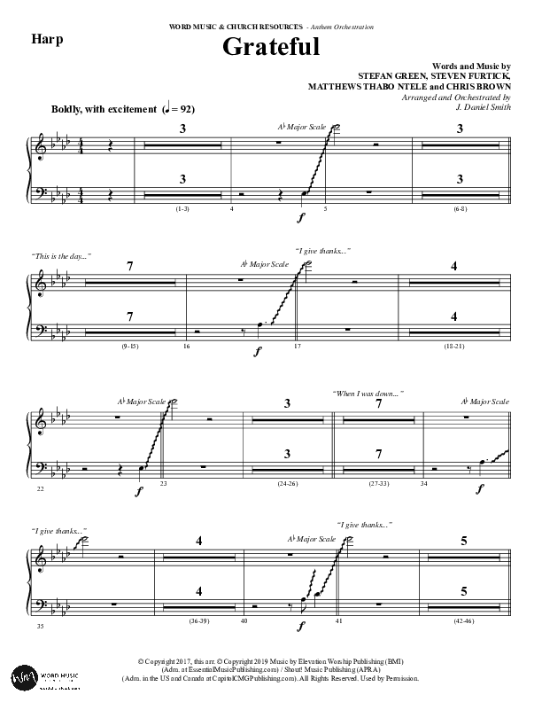 Grateful (Choral Anthem SATB) Harp (Word Music Choral / Arr. J. Daniel Smith)