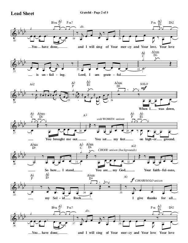 Grateful (Choral Anthem SATB) Lead Sheet (Melody) (Word Music Choral / Arr. J. Daniel Smith)
