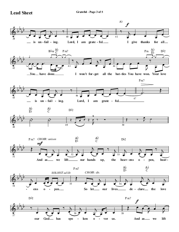 Grateful (Choral Anthem SATB) Lead Sheet (Melody) (Word Music Choral / Arr. J. Daniel Smith)