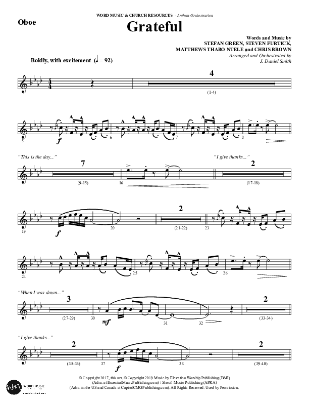 Grateful (Choral Anthem SATB) Oboe (Word Music Choral / Arr. J. Daniel Smith)