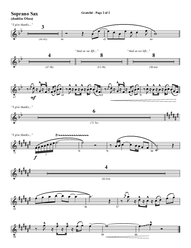 Grateful (Choral Anthem SATB) Soprano Sax (Word Music Choral / Arr. J. Daniel Smith)