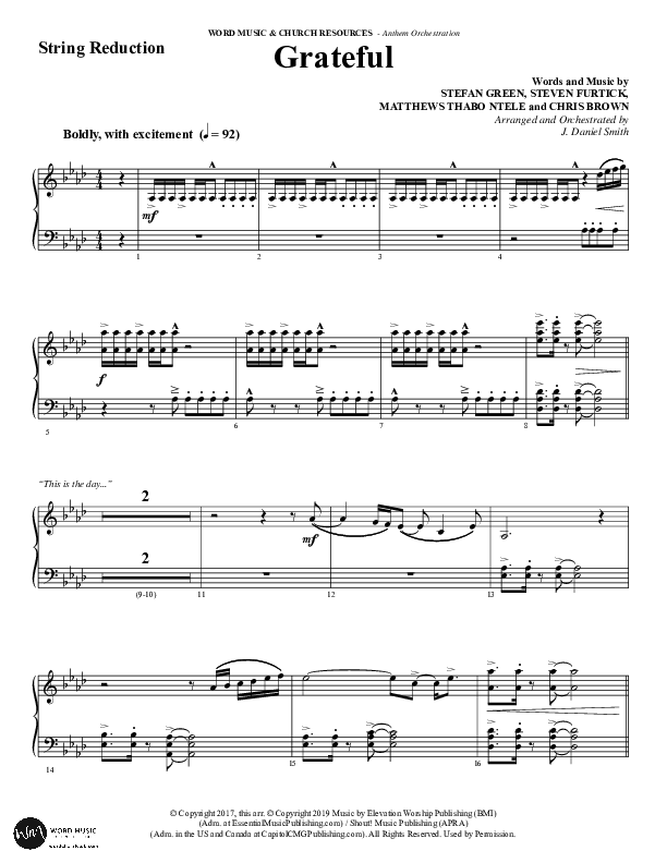 Grateful (Choral Anthem SATB) String Reduction (Word Music Choral / Arr. J. Daniel Smith)