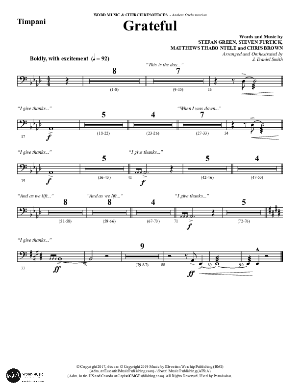 Grateful (Choral Anthem SATB) Timpani (Word Music Choral / Arr. J. Daniel Smith)