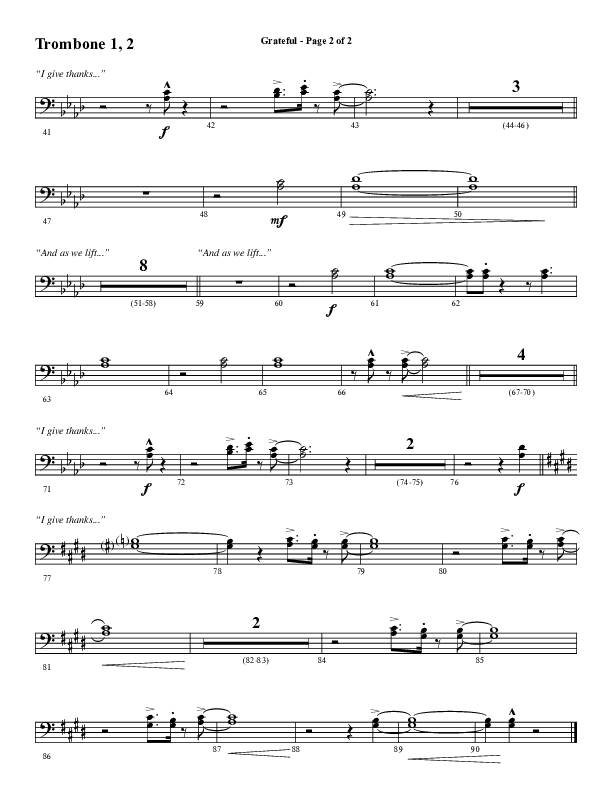 Grateful (Choral Anthem SATB) Trombone 1/2 (Word Music Choral / Arr. J. Daniel Smith)