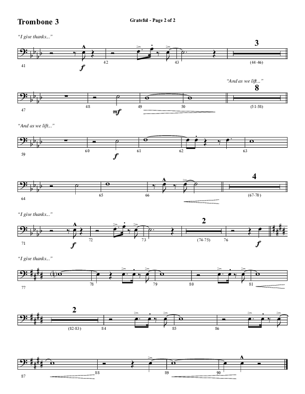 Grateful (Choral Anthem SATB) Trombone 3 (Word Music Choral / Arr. J. Daniel Smith)