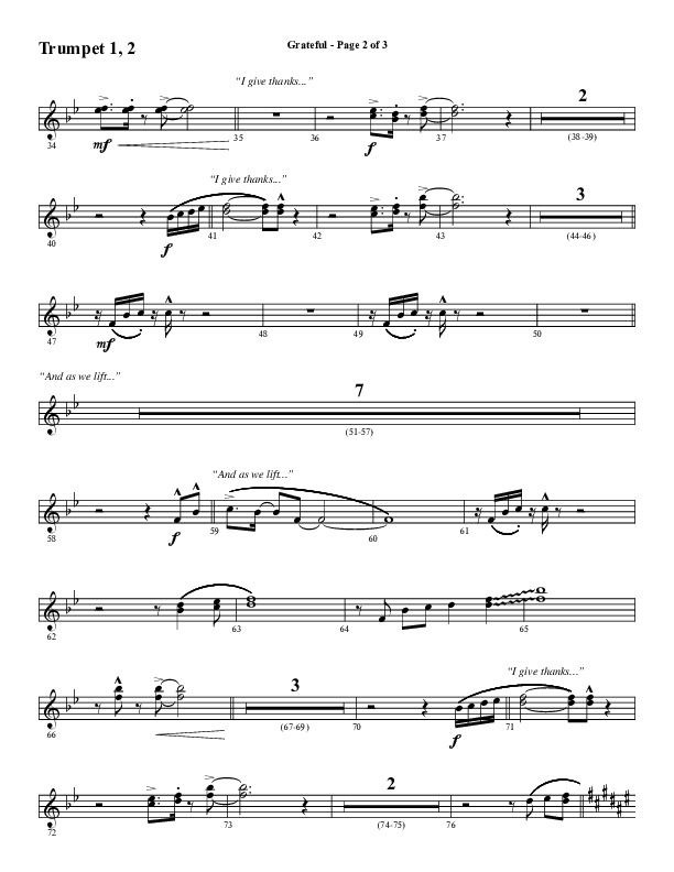 Grateful (Choral Anthem SATB) Trumpet 1,2 (Word Music Choral / Arr. J. Daniel Smith)