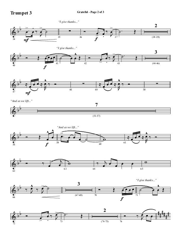 Grateful (Choral Anthem SATB) Trumpet 3 (Word Music Choral / Arr. J. Daniel Smith)