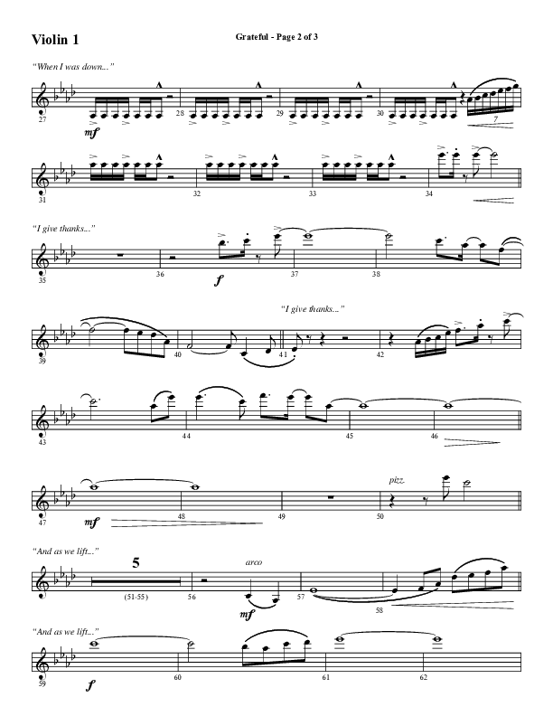 Grateful (Choral Anthem SATB) Violin 1 (Word Music Choral / Arr. J. Daniel Smith)
