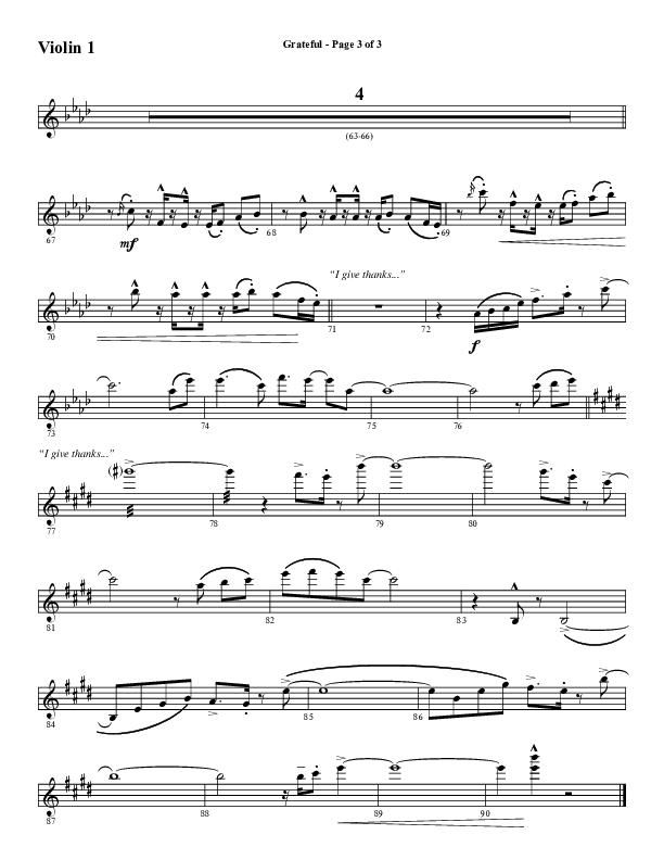 Grateful (Choral Anthem SATB) Violin 1 (Word Music Choral / Arr. J. Daniel Smith)