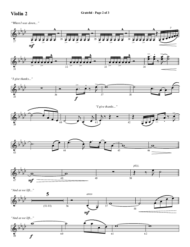 Grateful (Choral Anthem SATB) Violin 2 (Word Music Choral / Arr. J. Daniel Smith)