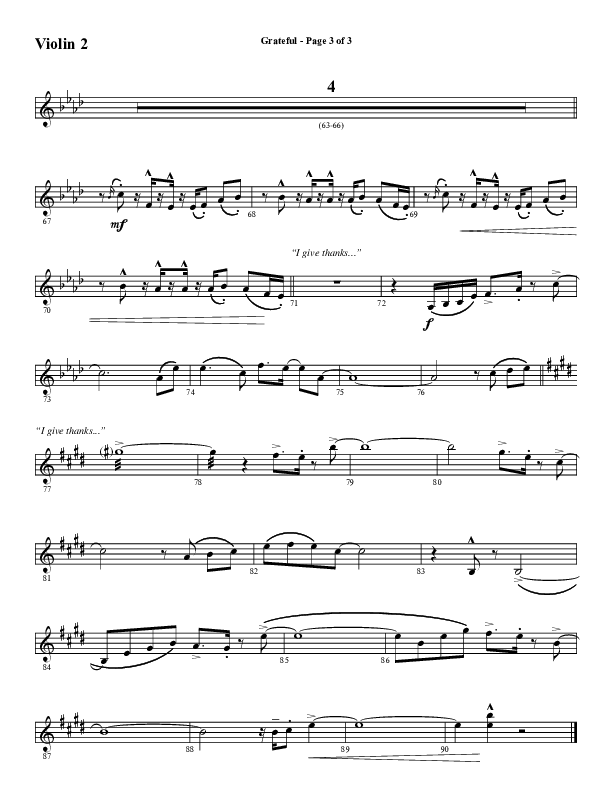 Grateful (Choral Anthem SATB) Violin 2 (Word Music Choral / Arr. J. Daniel Smith)