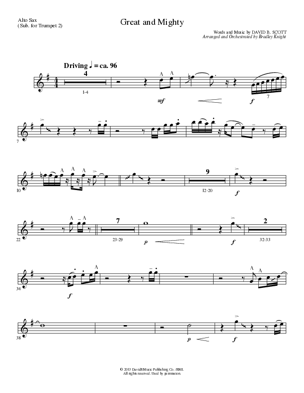 Great and Mighty (Choral Anthem SATB) Alto Sax (Lillenas Choral / Arr. Bradley Knight)