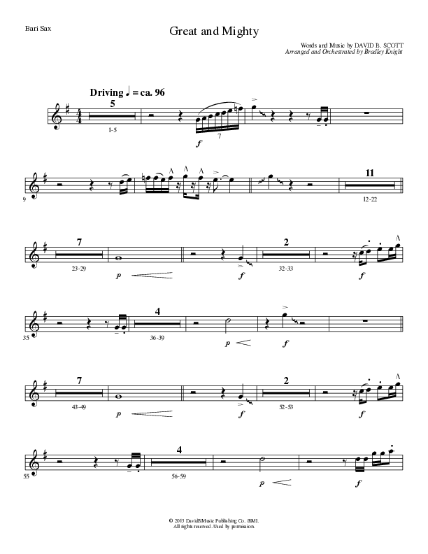 Great and Mighty (Choral Anthem SATB) Bari Sax (Lillenas Choral / Arr. Bradley Knight)
