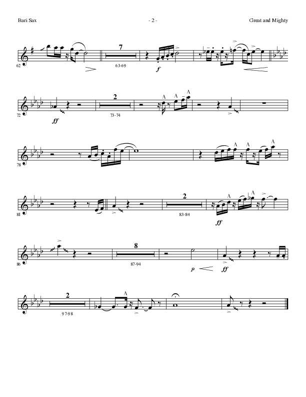 Great and Mighty (Choral Anthem SATB) Bari Sax (Lillenas Choral / Arr. Bradley Knight)