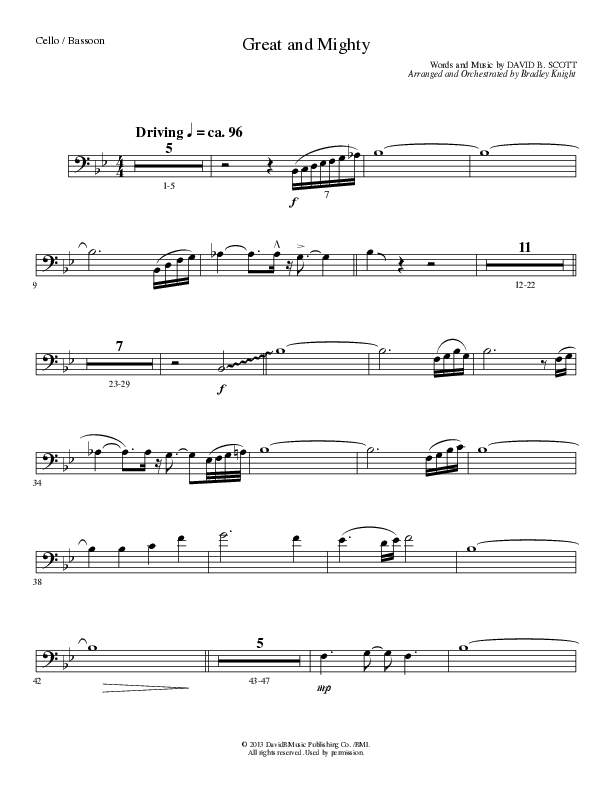 Great and Mighty (Choral Anthem SATB) Cello (Lillenas Choral / Arr. Bradley Knight)